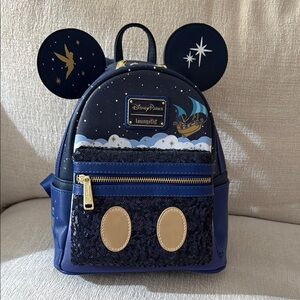 Loungefly Navy Peter Pan Backpack with Gold Accents